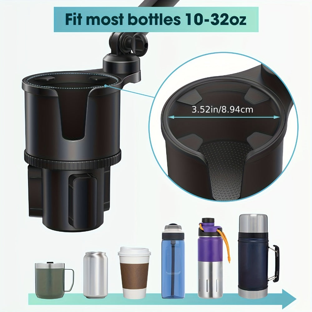 2-in-1 Car Phone Holder & Cup Holder Extender – Swivel Rotating Mount with Shock-Absorbing Trim, Universal for Cars, SUVs & T