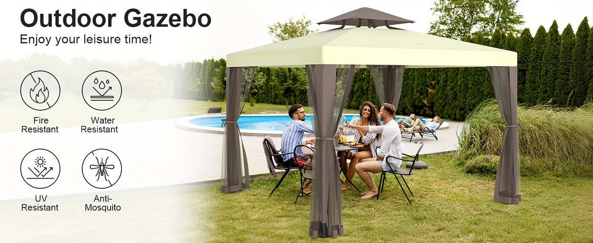 Gazebo with Mosquito Netting Steel Frame, Backyard Garden BBQ Party for Grilling, Camping and Outdoor Meals — image 10