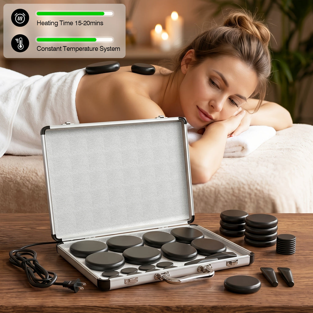 18-Piece Basalt Hot Stone Massage Set with Warmer, 4 Sizes for Full Body Deep Relaxation, Professional — image 13