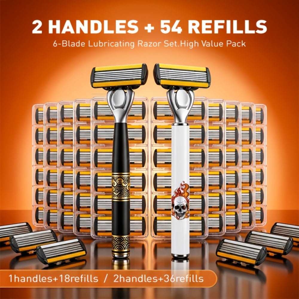 Men's Razor Set with Stainless Steel Replacement Blades – Reusable Handle & High-Capacity Blade Kit for Smooth Close Shave — 