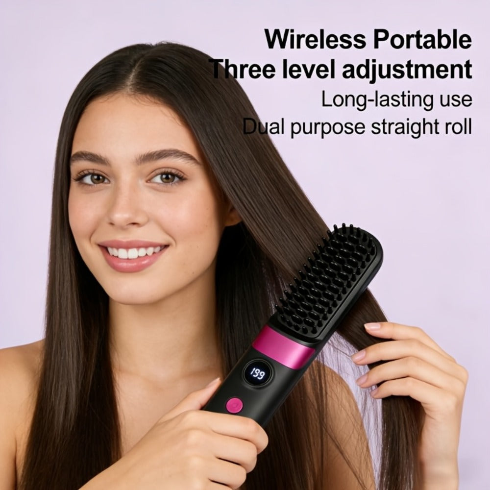Cordless Hair Straightening Brush USB Rechargeable Portable Heated Straightener Comb Mini, for Home, Travel and Salon Hair St