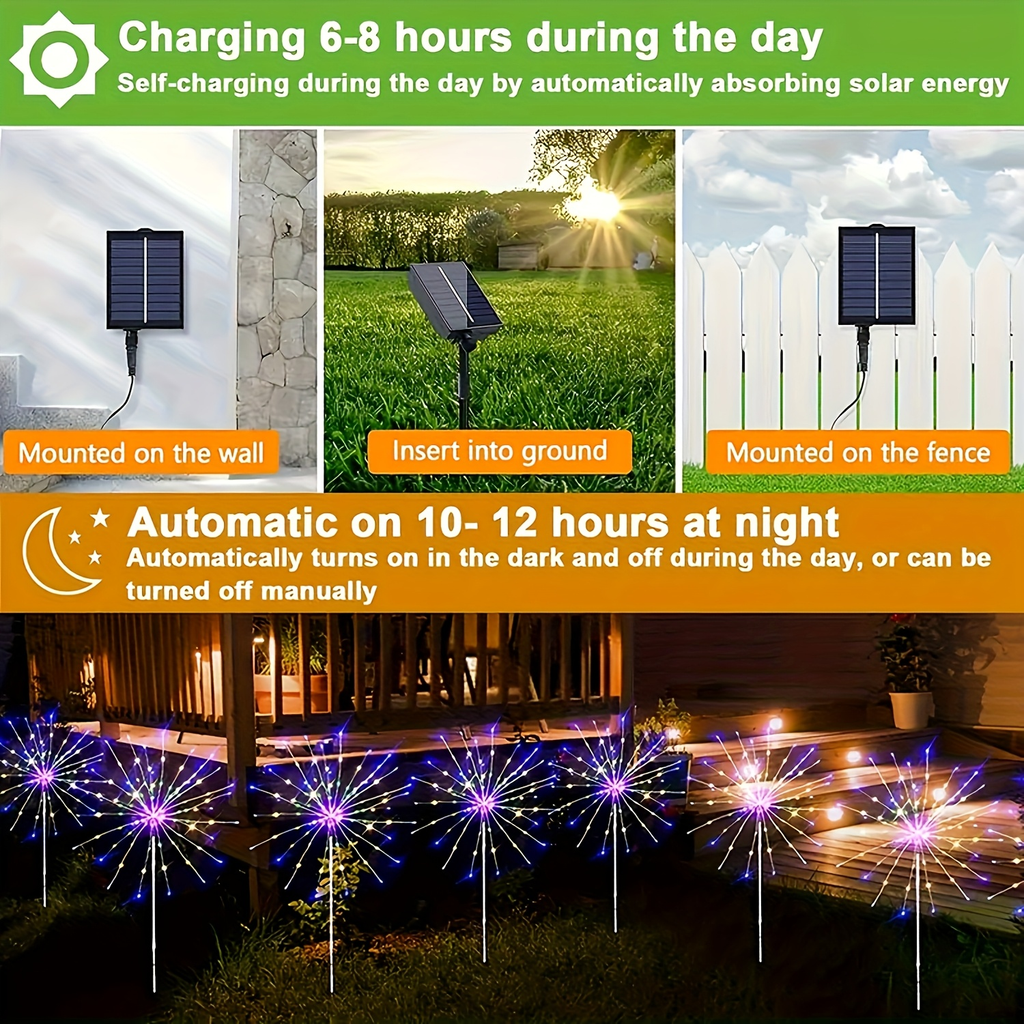 Solar Garden Lights Firework Stakes with 240-640 LEDs, 8 Modes, 4/8 Packs and Three Light Colors — image 4
