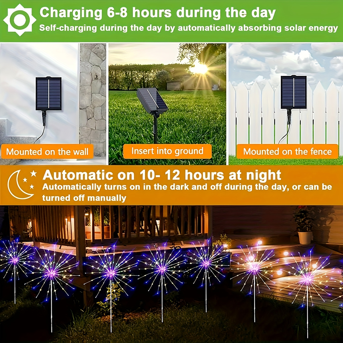 Solar Garden Lights Firework Stakes with 240-640 LEDs, 8 Modes, 4/8 Packs and Three Light Colors — image 4