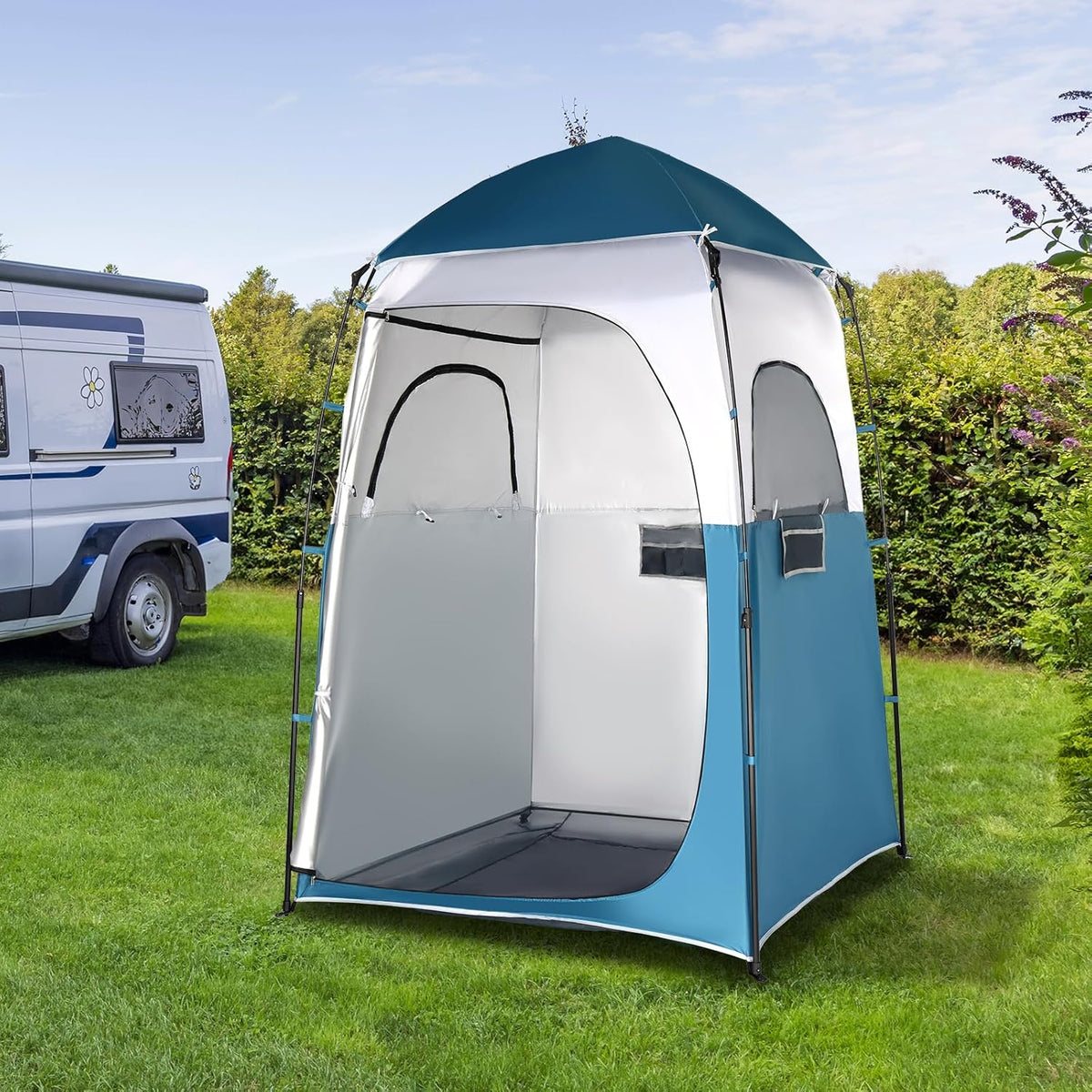 Pop Up Tent Outdoor Shower Camping Changing Room Mesh Floor for Garden, Patio and Yard Use — image 3