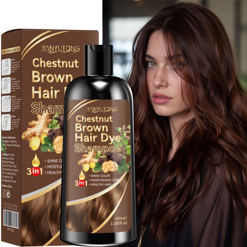 Hair Dye Shampoo Natural Plant Pigments, Fast Gray Hair Coverage in 1 Wash, 3.38oz Travel Size, Black Brown Chestnut Brown — 