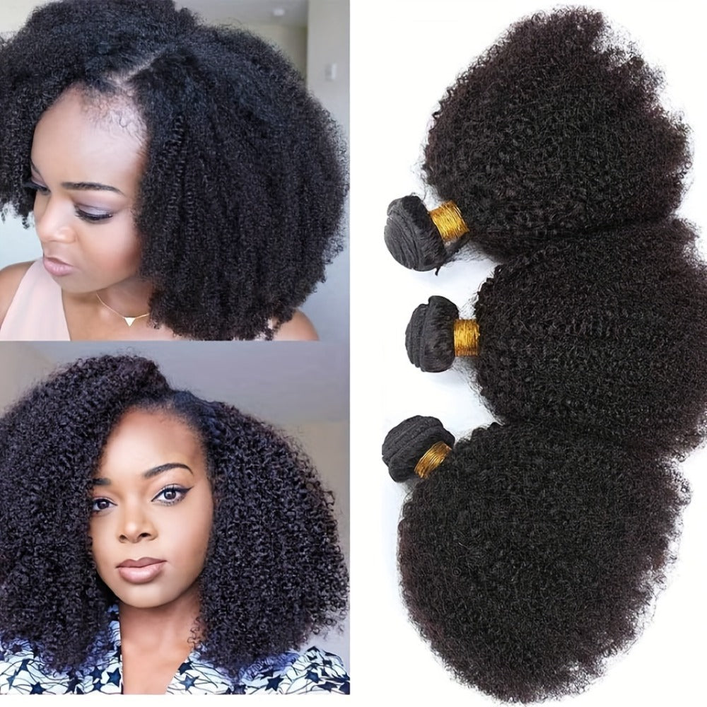 Hair Extensions Kinky-Curly Mongolian Human Hair Bundle in Natural Black with Six Length Options from 8 to 18 Inches — image 
