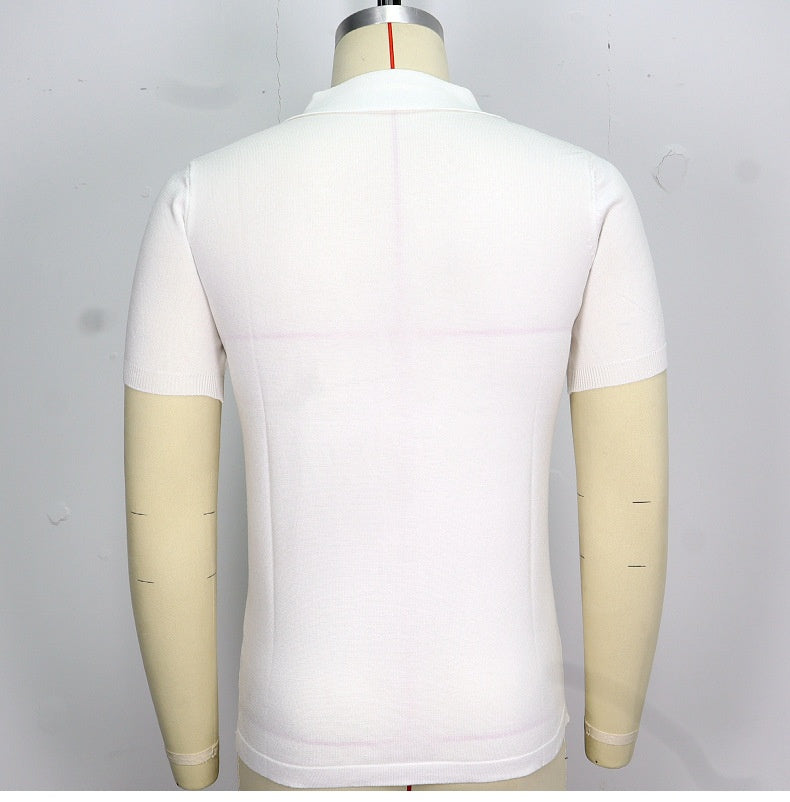 Summer New Men's Knitted Lapel Casual Striped Polo Shirt
