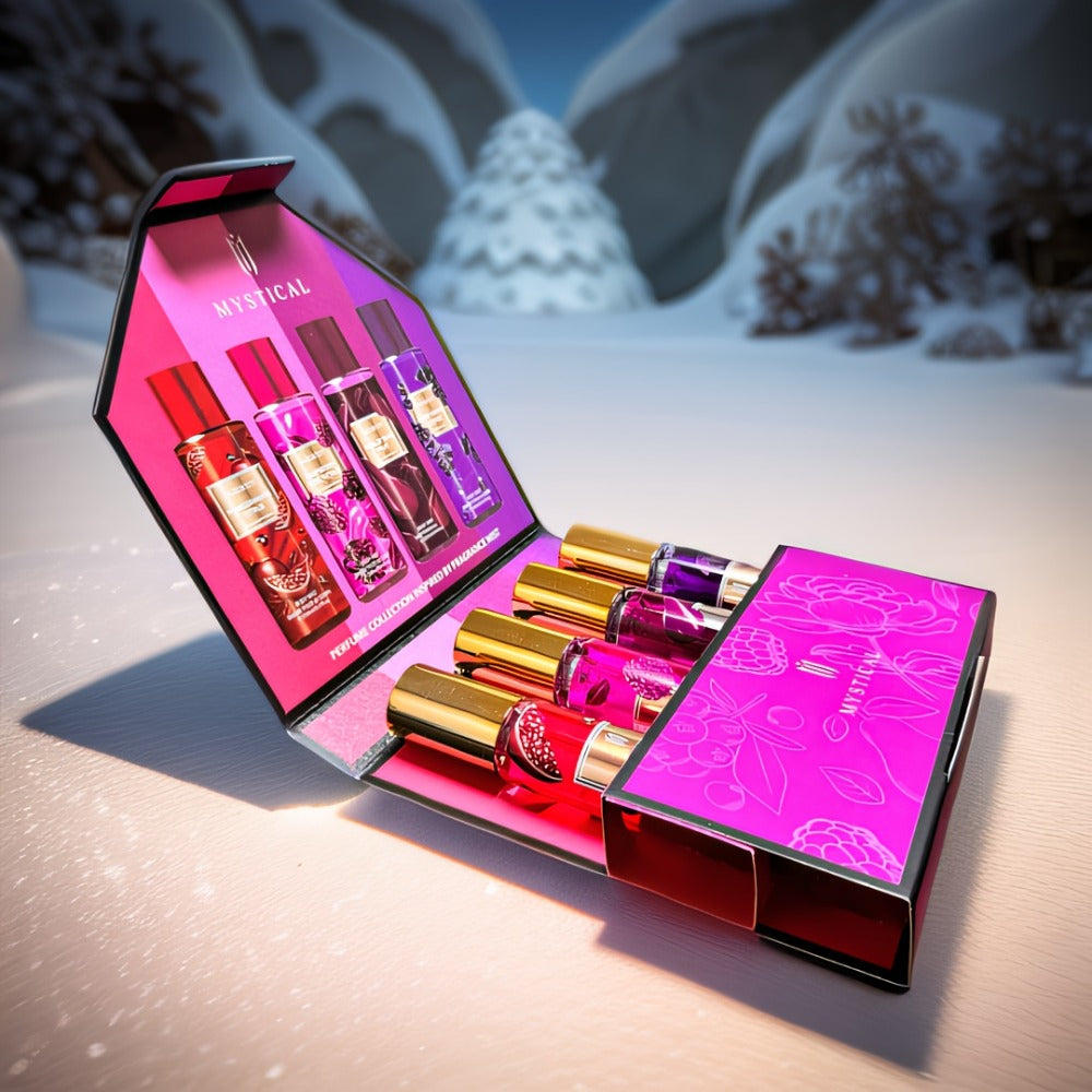 Perfume Gift Set Four 20ml Slim Spray Bottles with Gold Caps in Pink or Botanical Hinged Boxes — image 8