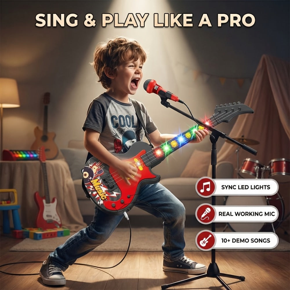 Kids Electric Guitar Toy with Microphone, Lights & Sounds, Musical Instrument Toy for Toddlers Ages 3-8 — image 1