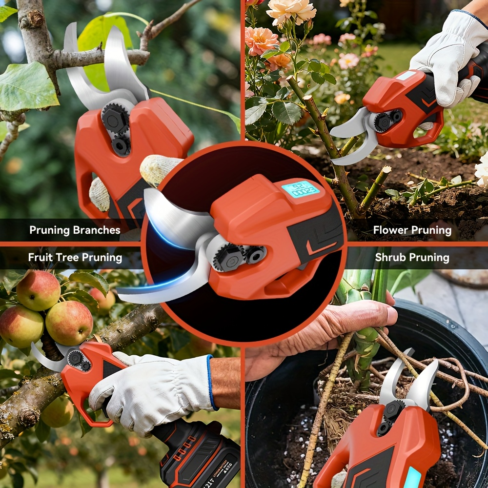 Electric Pruning Shears Cordless with LCD Display, Portable Battery-Powered Tree Pruner with Adjustable Cutting Diameter for 