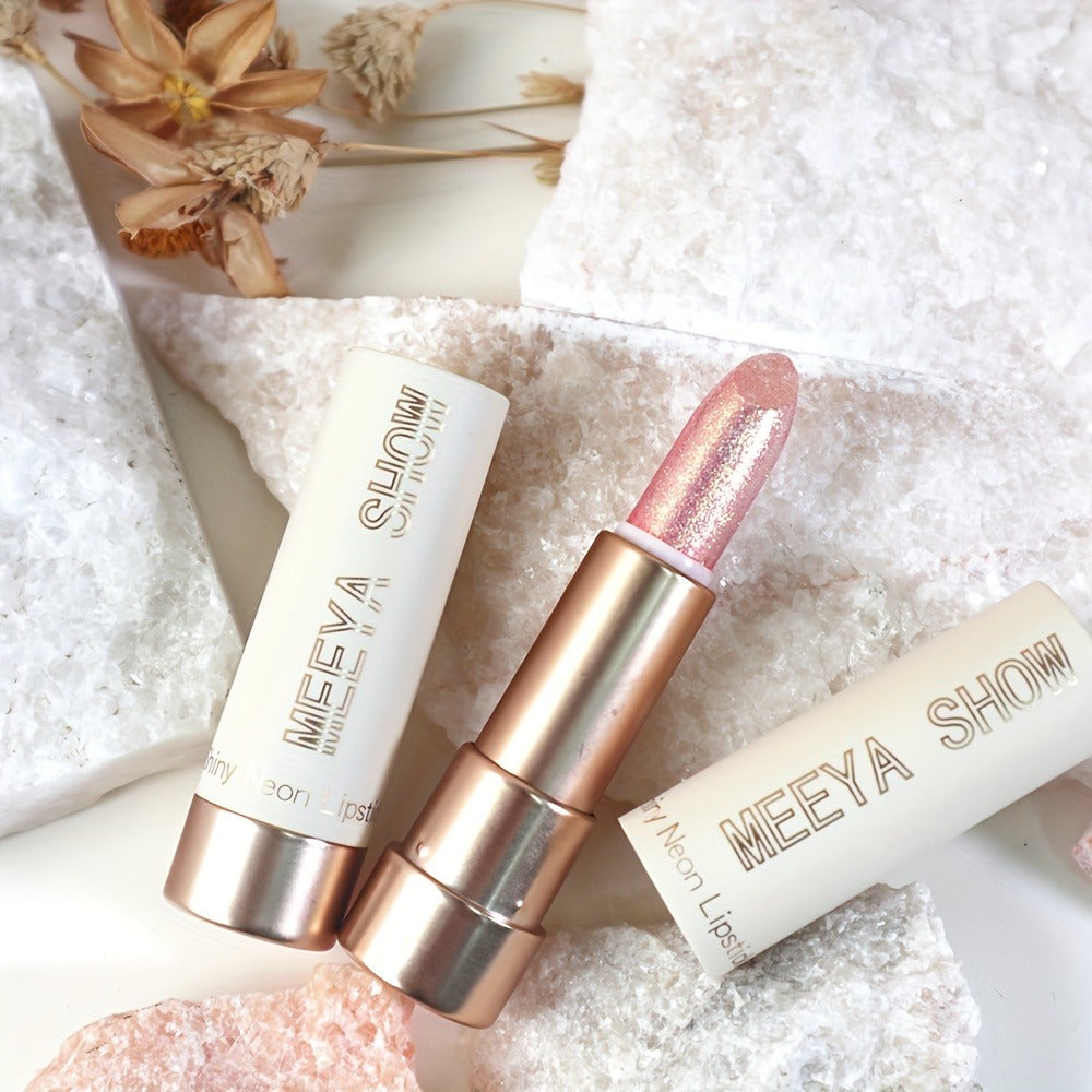 Glitter Shimmer Lipstick Set 3Pcs Pearlescent Pinkish Golden Creamy Glossy Sparkle Lip Gloss Lip Makeup for Party Stage Cospl