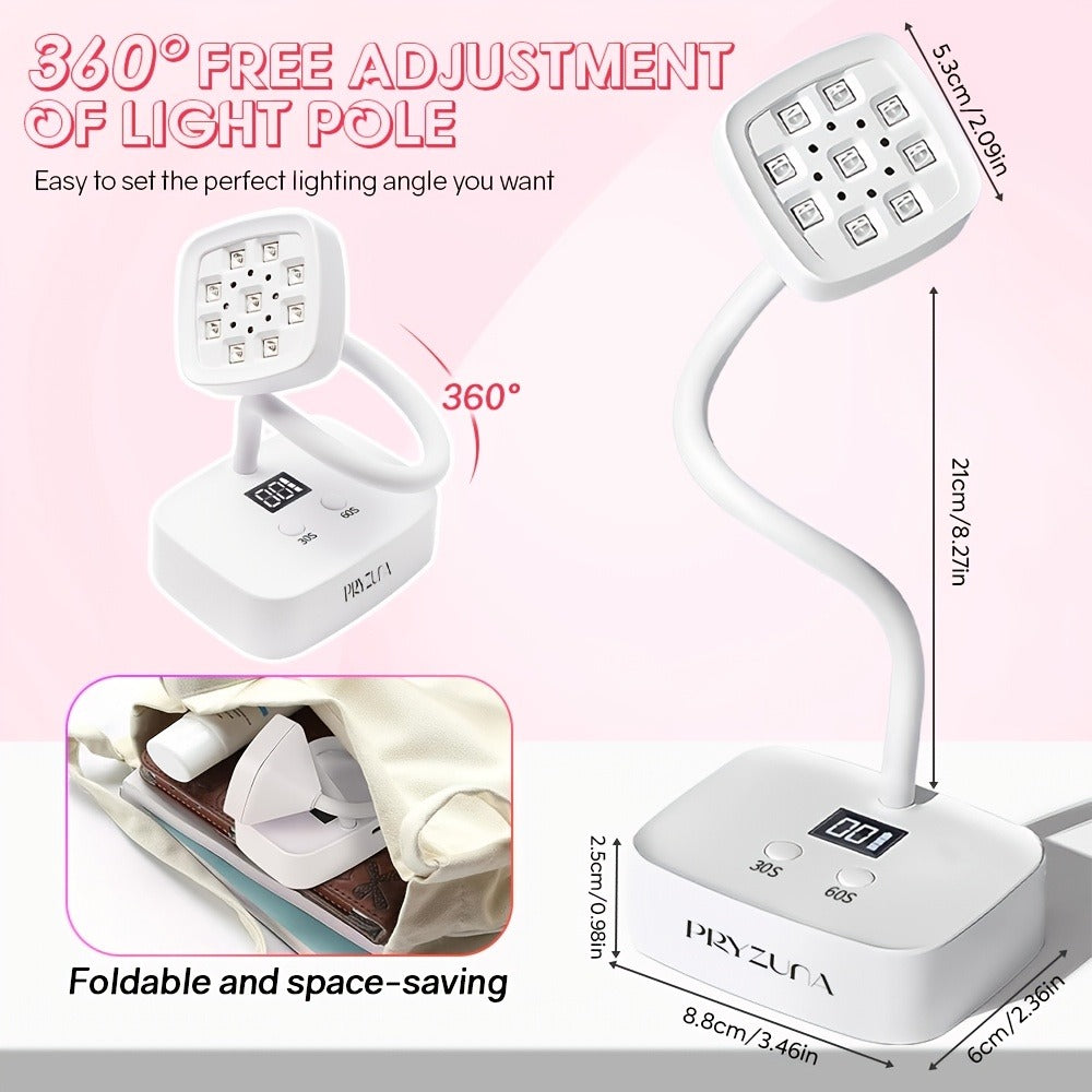 Gooseneck Stand LED Nail Lamp with Nine Dual-Light Beads, LCD Base, Two Timers and Type-C Charging — image 8