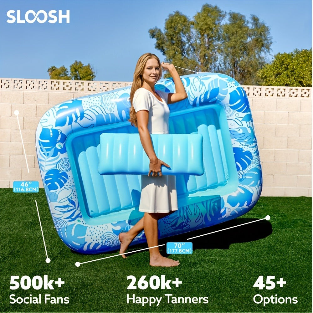 70 x 46-Inch Inflatable Pool Float Tanning Bed in Blue with Open Center, Ribbed Base and Raised Pillow — image 4