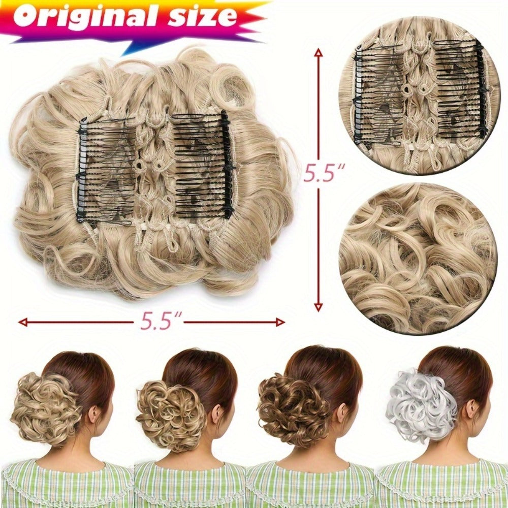 Clip In Hair Bun Extension Messy Bun Chignon Hairpiece – Synthetic Curly Updo with Comb & Scrunchie for Women — image 9