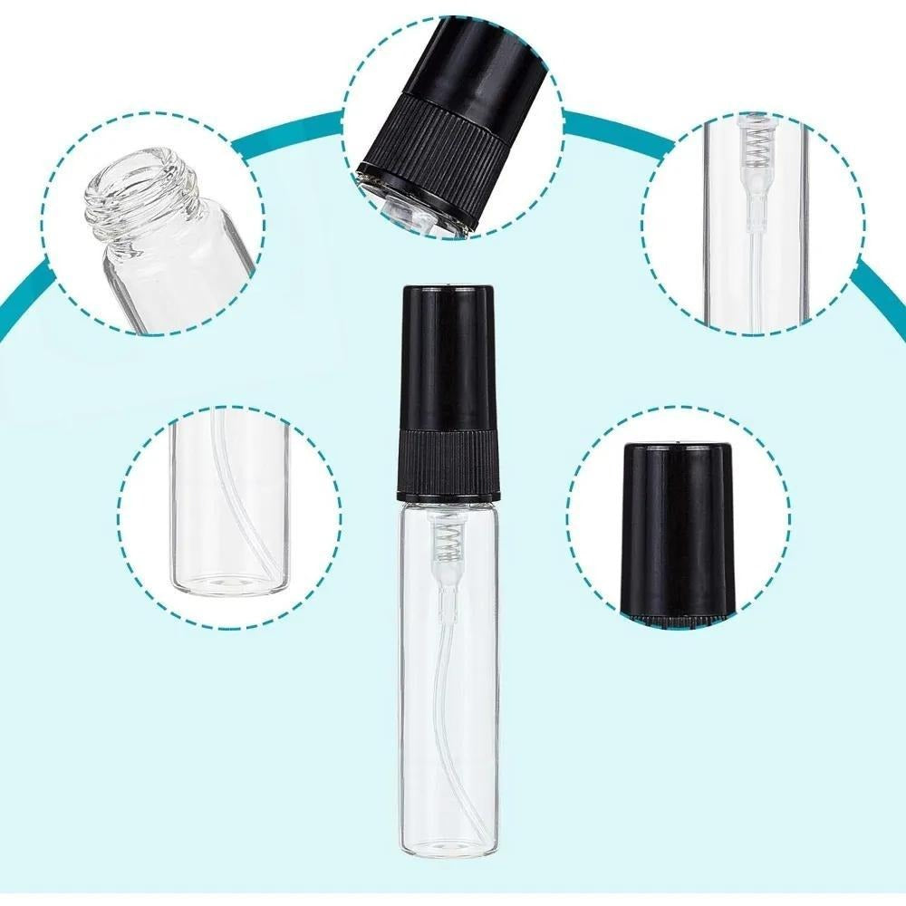 Mini Glass Spray Bottles 5ml 50 Pack Fine Mist Atomizer Refillable Black UV Glass Travel Perfume Bottles for Perfume Cologne 