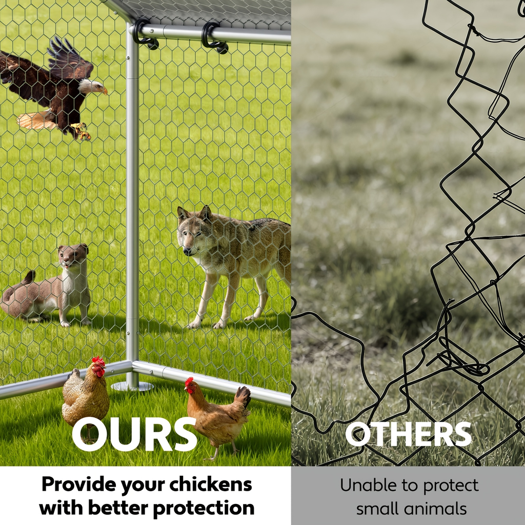 Dog Kennel Outdoor Large Metal Walk-in Chicken Run Pen Poultry Cage with Anti-UV Cover Movable Rack for Garden, Patio and Yar