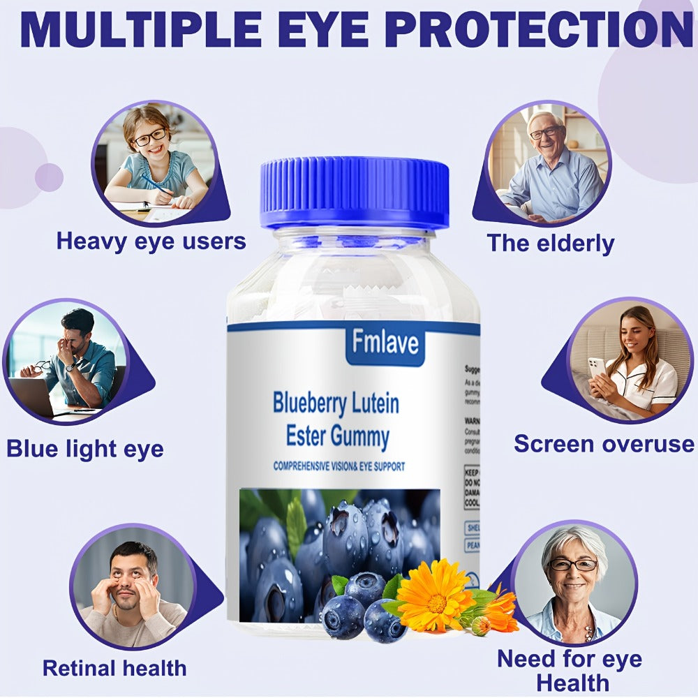 Lutein Eye Health Gummies Blueberry 30-Day Supply - Vision Clarity & Blue Light Protection for Bath Time, Home Spa and Person