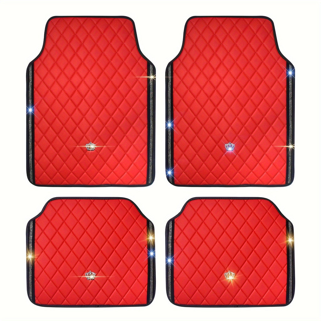 Quilted Crown Car Floor Mats, Four-Piece Set in Red, Black or Prismatic Embossed Style Options — image 12