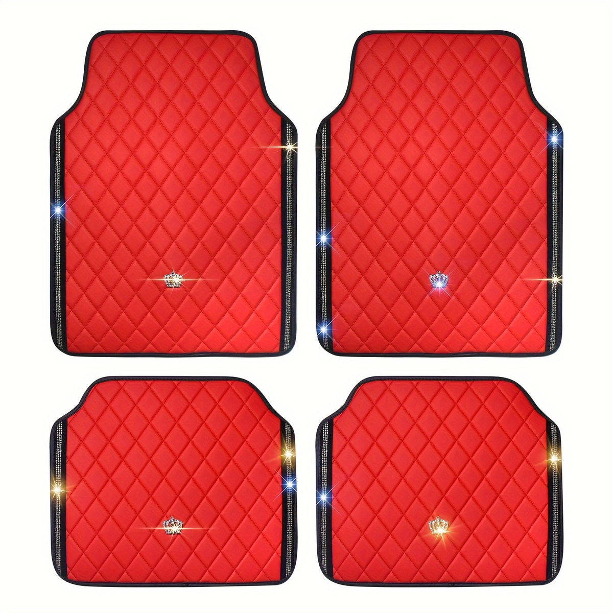 Quilted Crown Car Floor Mats, Four-Piece Set in Red, Black or Prismatic Embossed Style Options — image 12