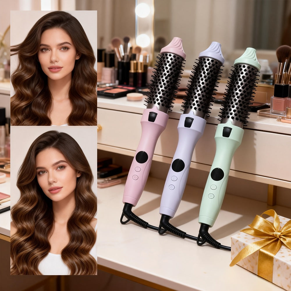 2-in-1 Hot Air Brush Straightener & Curler with Negative Ion Technology, Frizz-Free Blowout Brush with Adjustable Temp Contro