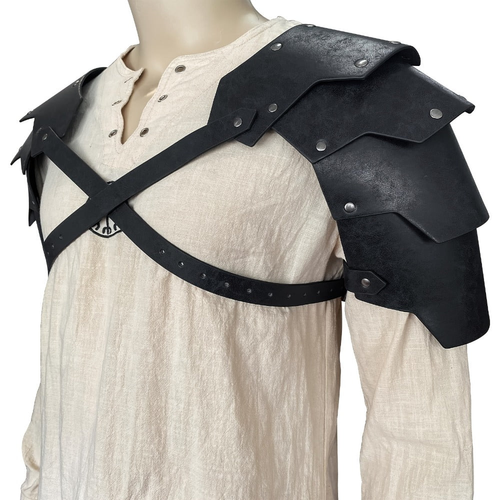 Medieval Shoulder Armor Double Pauldron for Men & Women – Embossed PU Faux Leather Warrior Pauldrons for Halloween LARP Cospl