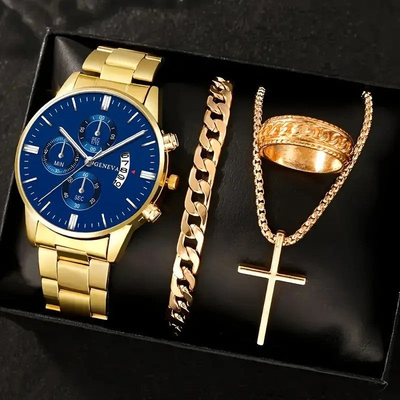 Men's Black Minimalist Quartz Watch Set