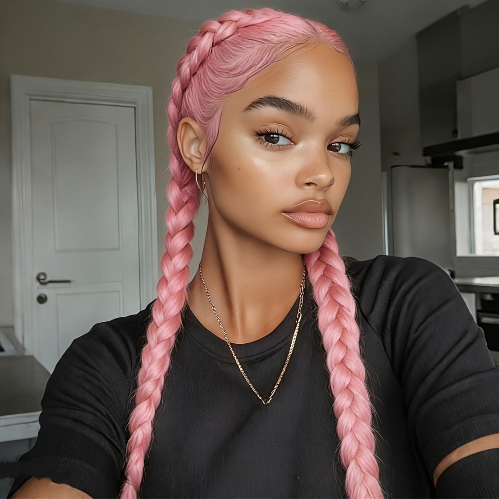 Lace Front Wig Braided Synthetic Style, 26-Inch 13x4 Front with Five Color Options and 250% Density — image 7
