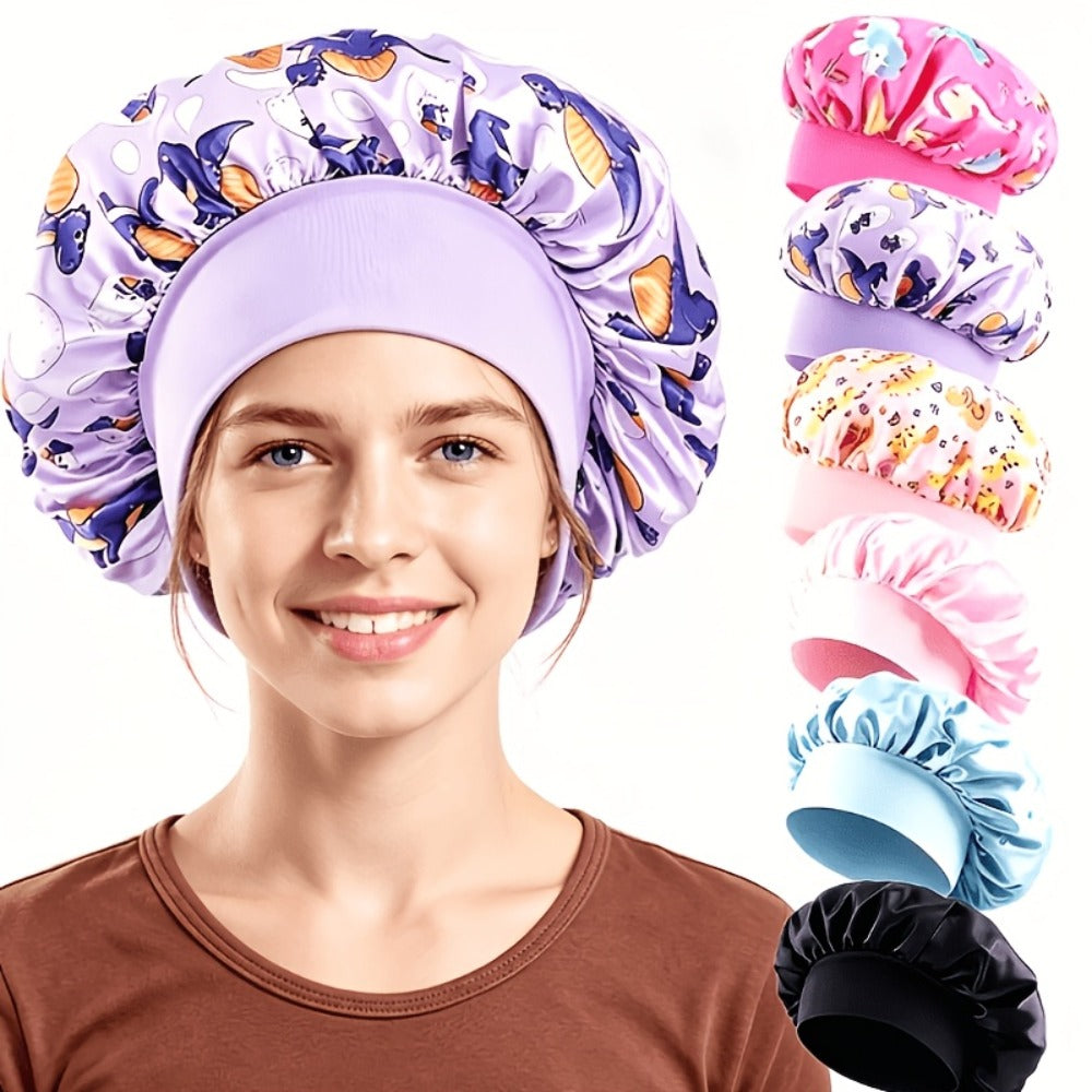 Shower Caps 6 Pack Unicorn Colorful Printed – Adjustable Elastic Reusable Waterproof Hair Cap Set for Women & Girls — image 1