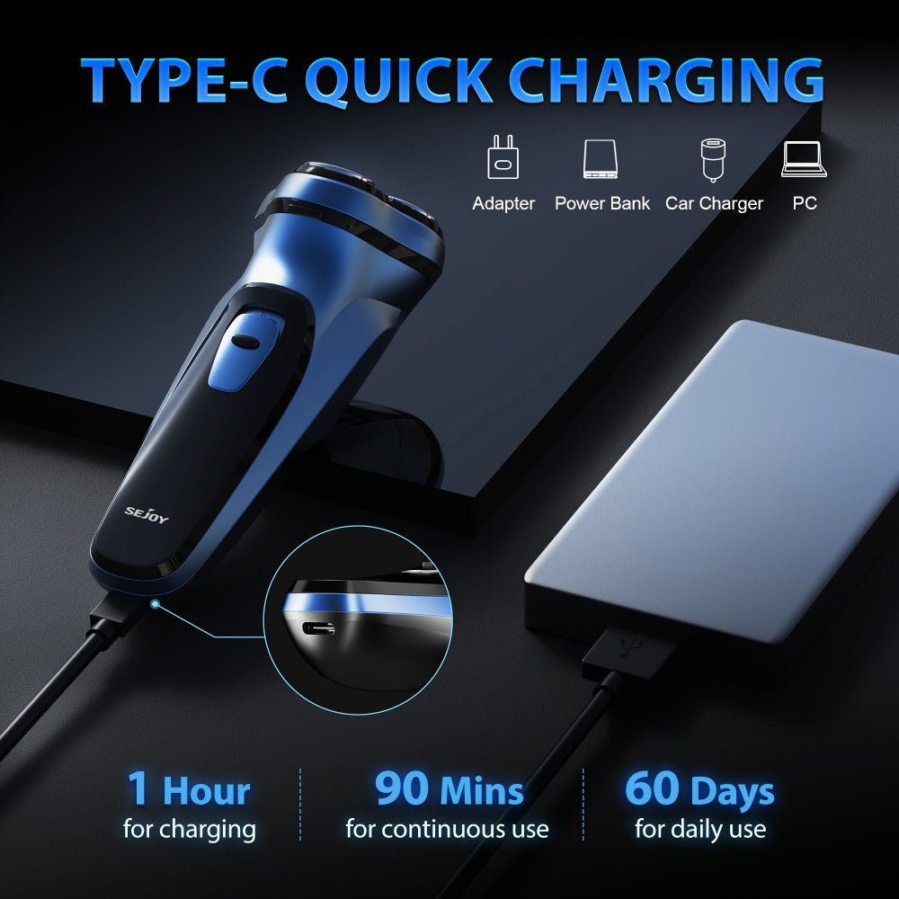 Cordless Electric Razor for Men Rechargeable Fast Charging Washable Heads Face Shaver – Smooth Close Shave Portable Electric 
