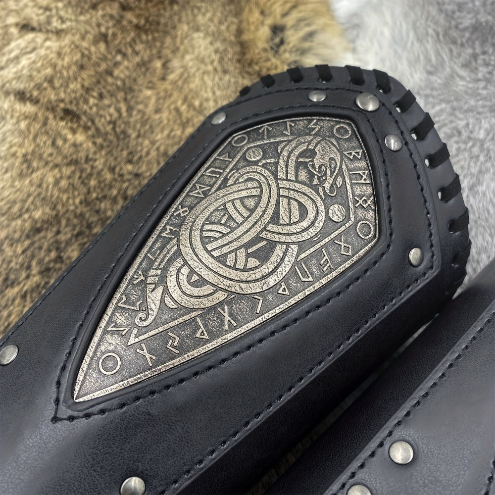 Viking Snake Wrist Guards 2-Pack Medieval Norse Leather Bracers, Nordic Retro Cosplay Props for Halloween LARP Renaissance Fa