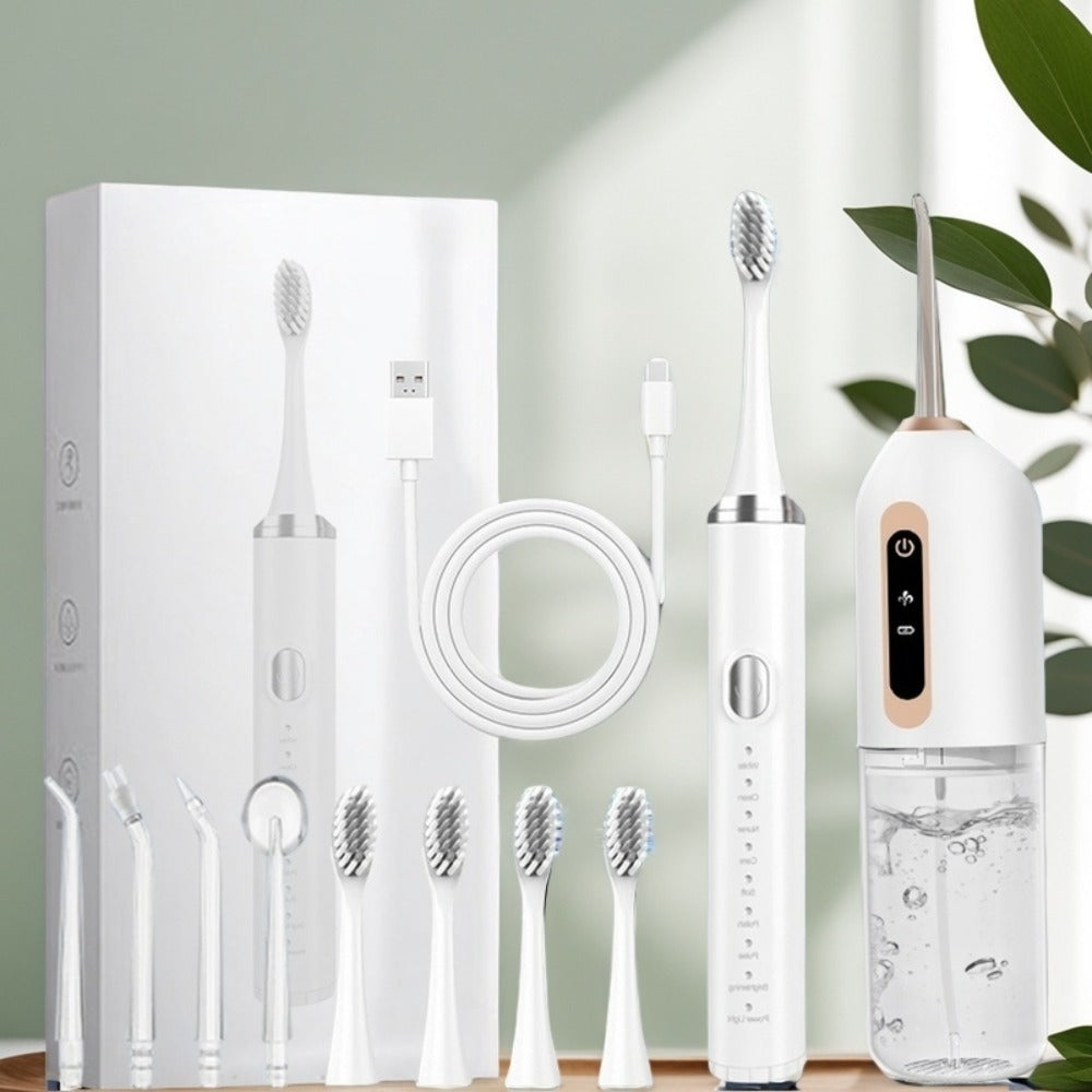 Electric Toothbrush Water Flosser Combo Set – 3 Modes USB Rechargeable Oral Care Kit with 4 Brush Heads & 4 Nozzles — image 1