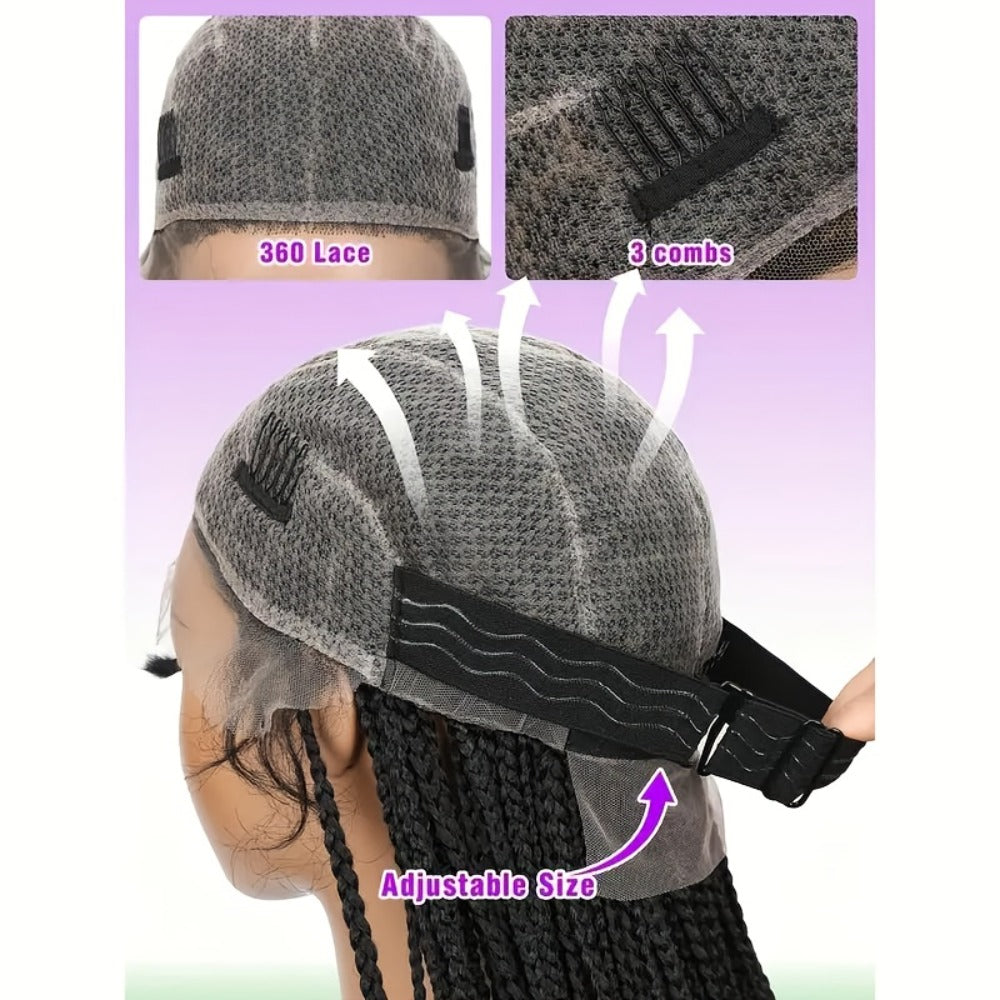 Thirty-Inch Box-Braid Wig with 360 Lace Cap and Four Black, Blonde, Burgundy or Auburn Options — image 3
