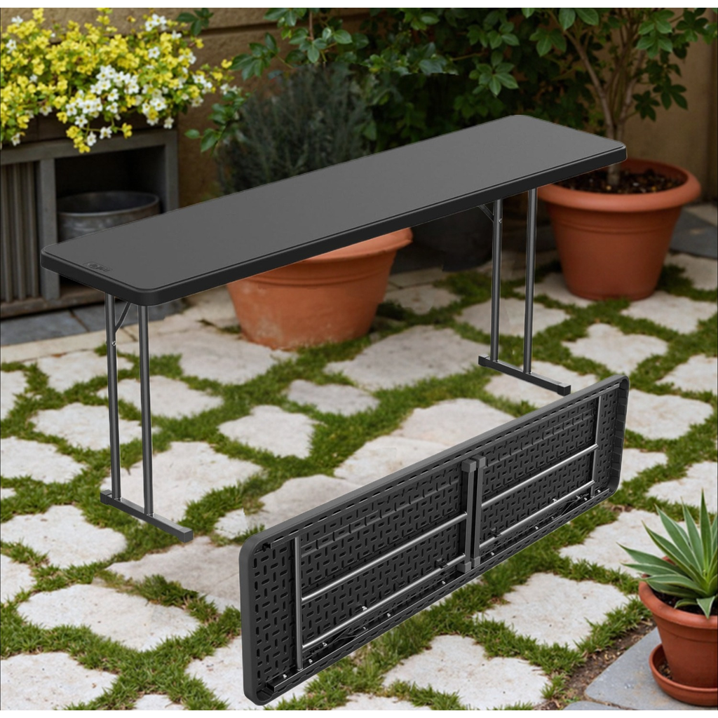 Narrow White 6-Foot Portable Folding Table with Rectangular Top and Folding Gray Leg Frame — image 11