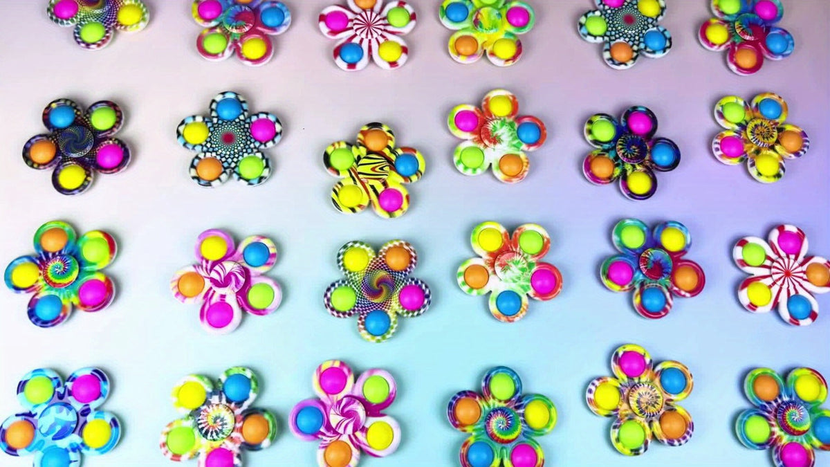 Thirty-Two-Piece Bubble Pop Fidget Spinner Assortment with Colorful Mixed Flower and Round Shapes — image 6