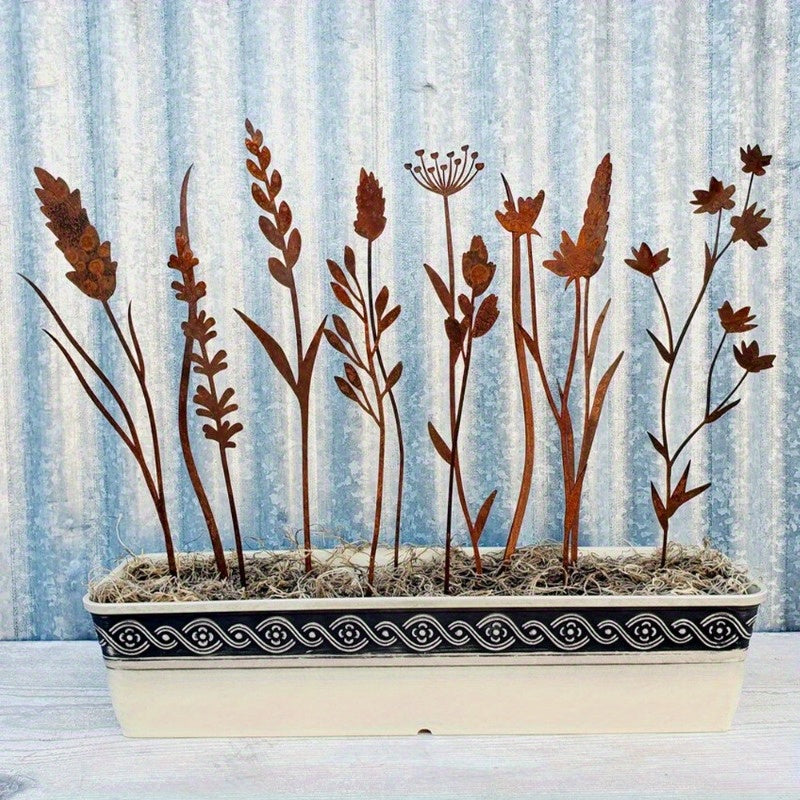 Rustic Metal Wildflower Stems, 12-Piece 30 cm Botanical Set for Vases, Planters and Garden Beds — image 1