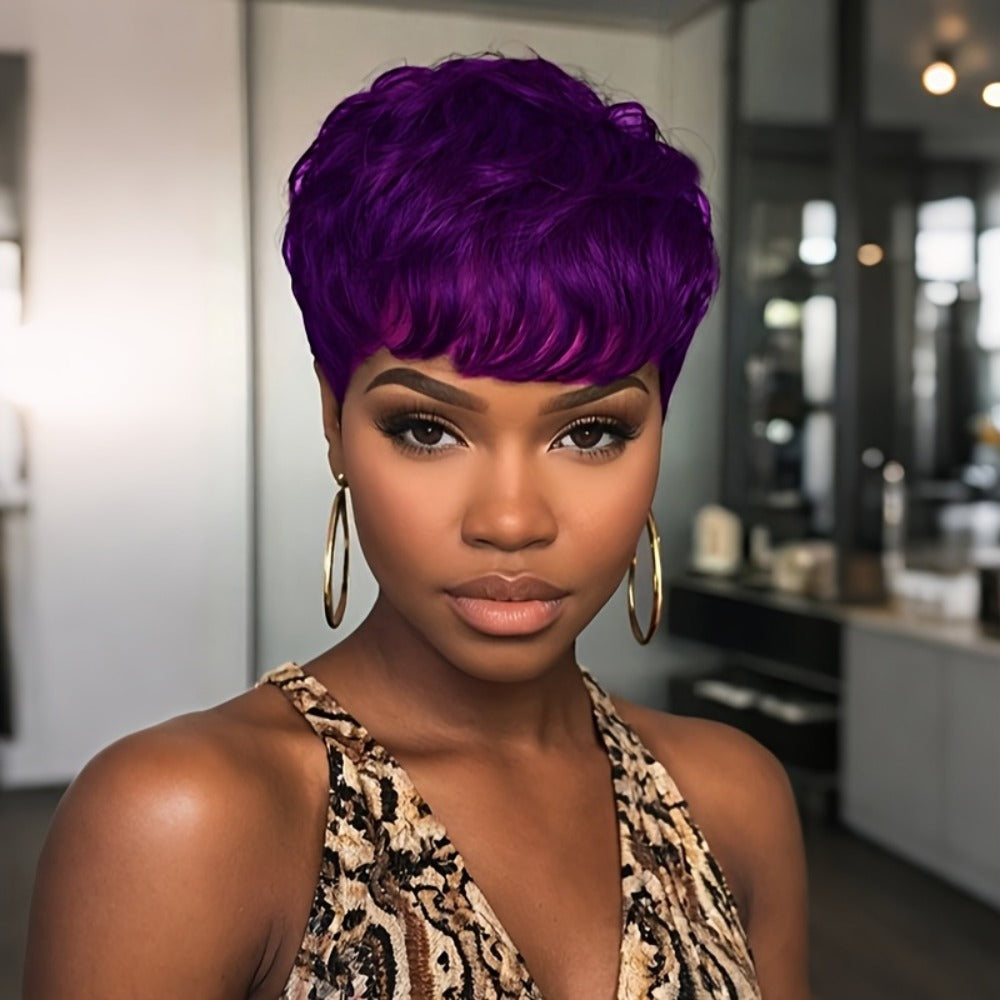 Short Body Wave Synthetic Wig with Bangs & Rose Net Cap, Colorful Fashion Wig for Women in Orange — image 6