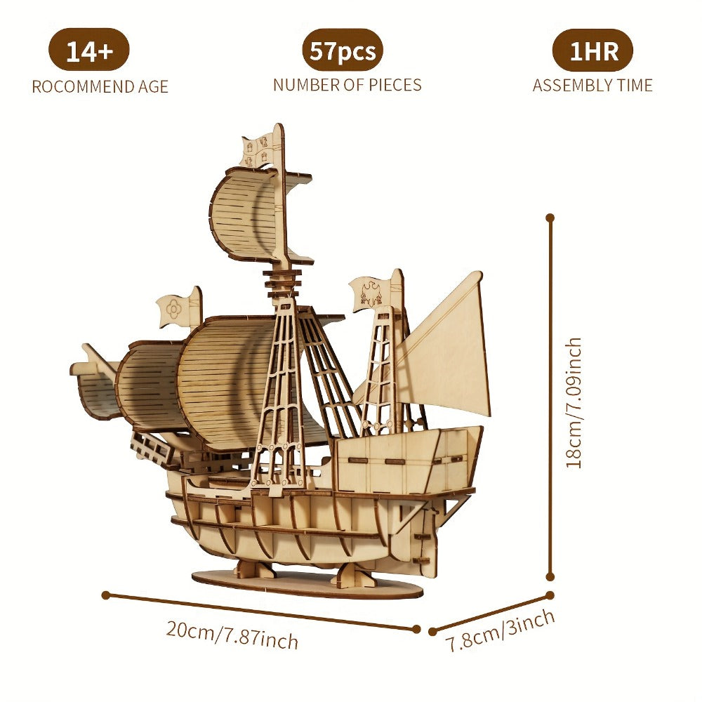 3D Wooden Model Kit Ocean Sailboat – DIY Assembly Puzzle for Adults & Teens, Handcrafted Sailing Ship Brain Teaser — image 2