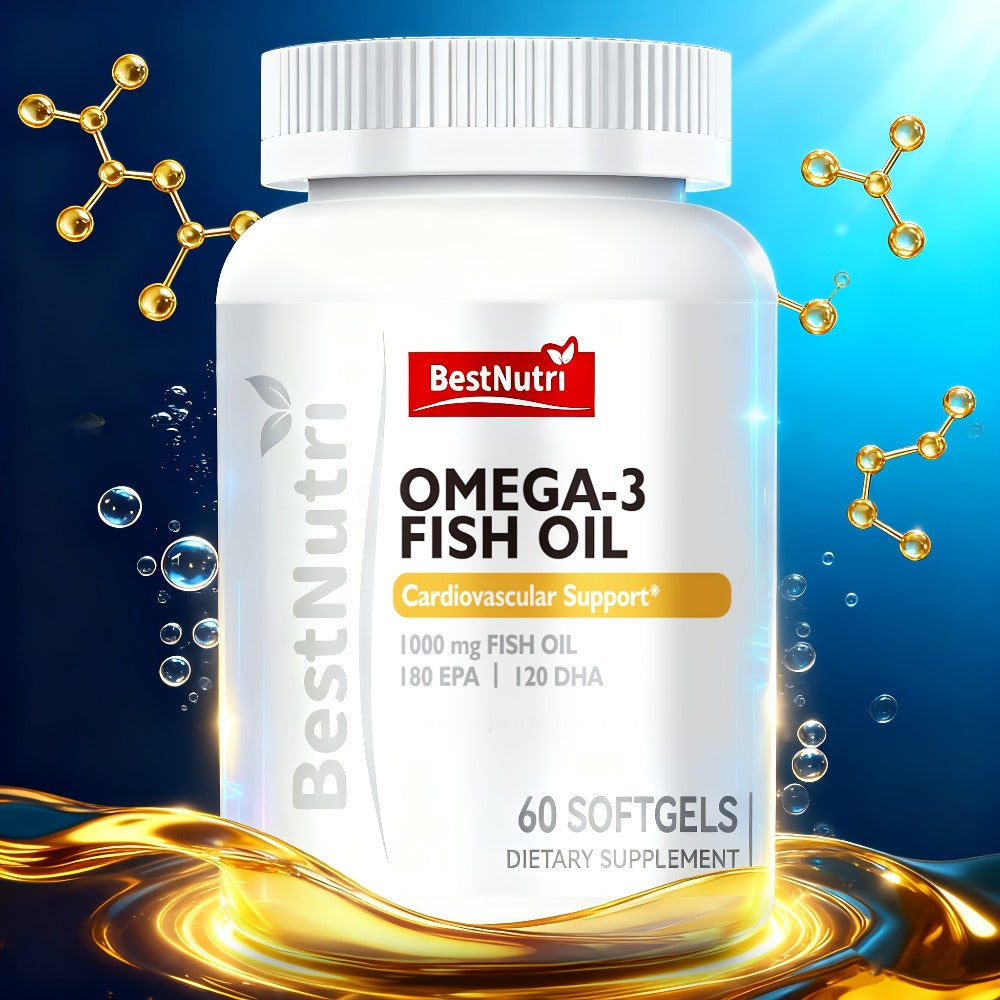Omega-3 Fish Oil 2000mg Softgels with EPA & DHA, Cold-Extracted CGMP, Brain Vitality Heart Health Anti-Inflammatory Support —