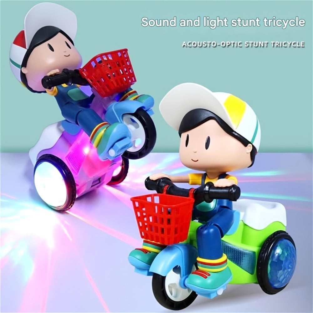 Kids Electric Tricycle Toy Motorcycle with 360° Rotation & Luminous Lights, Push & Power Dual-Mode Stunt Vehicle for Toddlers