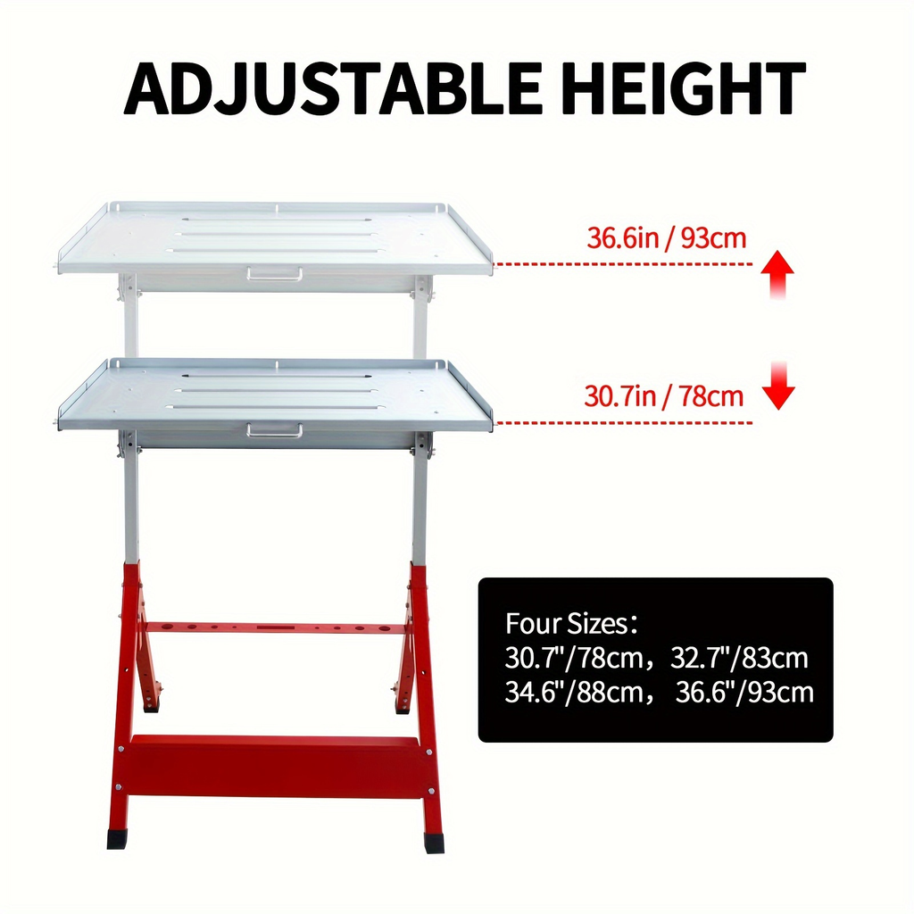 Steel Workbench with Wheels, Portable Welding Table Height-Adjustable 30"x20" Heavy Duty Steel Work Table for Garage Workshop