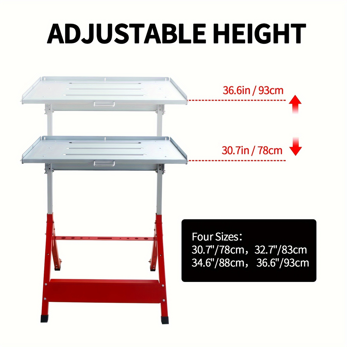 Steel Workbench with Wheels, Portable Welding Table Height-Adjustable 30"x20" Heavy Duty Steel Work Table for Garage Workshop