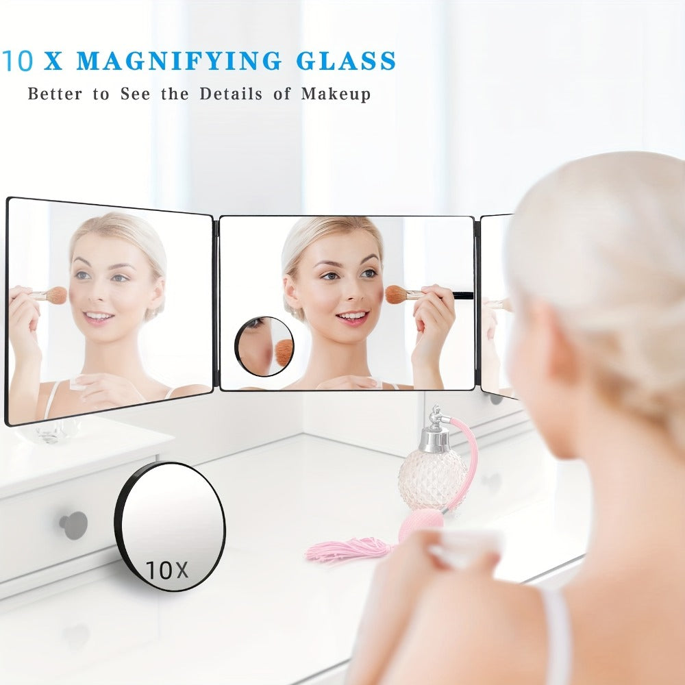 Self Hair Cutting Mirror 360° View 3-Way Anti-Fog HD Glass with 10X Magnifying Mirror – Height Adjustable Door Wall Table Mou