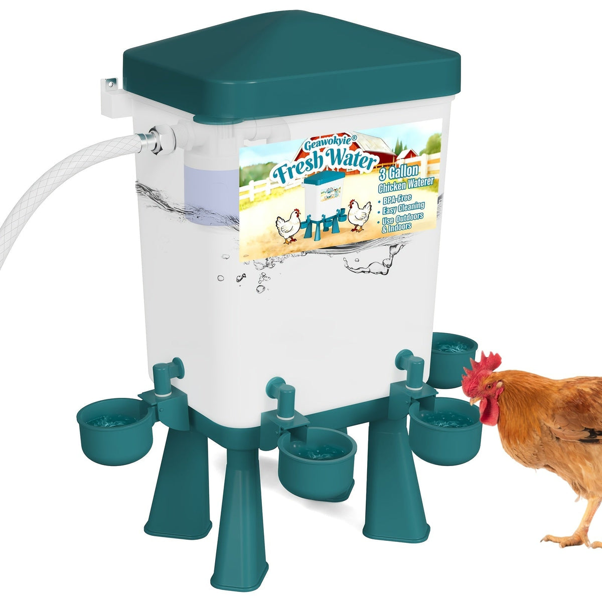 Chicken Waterer 3 Gallon Float Controlled Hose Connection Hands-Free — image 1