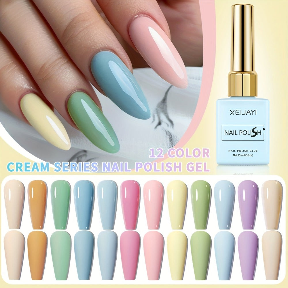 Gel Nail Polish Set with XEIJAYI Label, 12 Candy Macaroon Gel Colors in 0.51oz Square Bottles — image 4