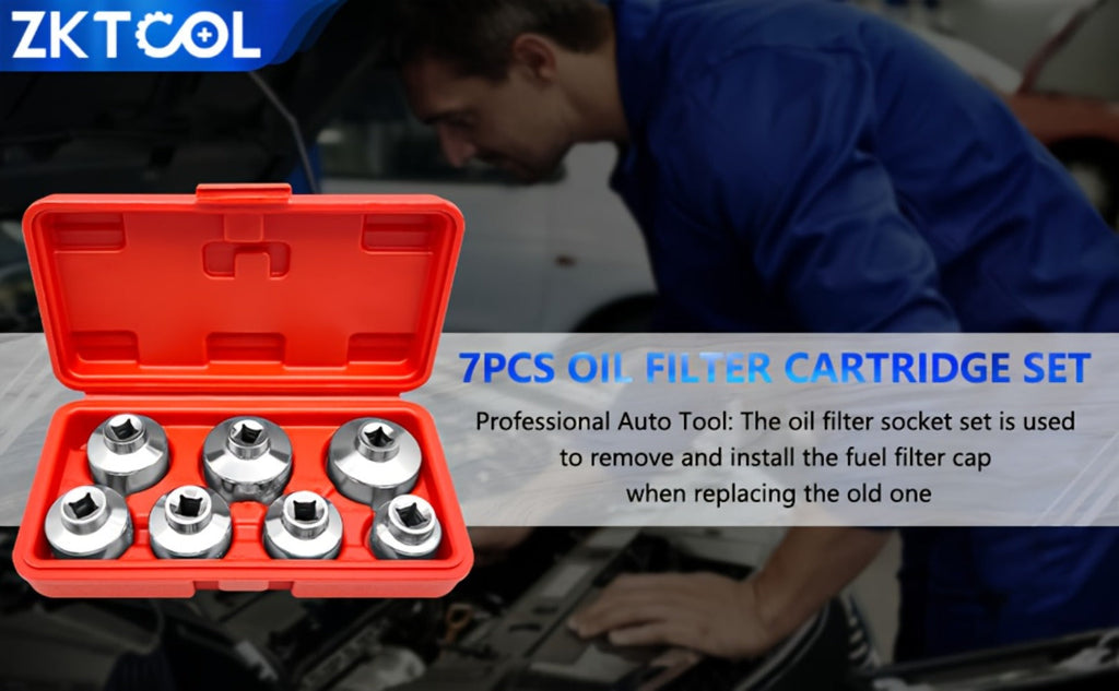 7-Piece Oil Filter Wrench Socket Set – CR-V Steel Hexagonal Cap Wrenches 24mm to 38mm, 3/8-Inch Drive, Universal Fit for Car 