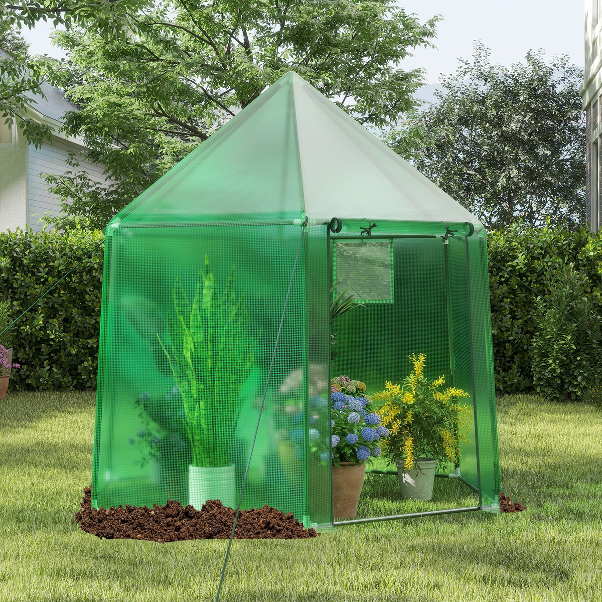 Walk-In Greenhouse All-Weather PE Cover & Frame, Zippered Door Vent Windows, Outdoor Plant Shelter for Garden Yard Balcony — 