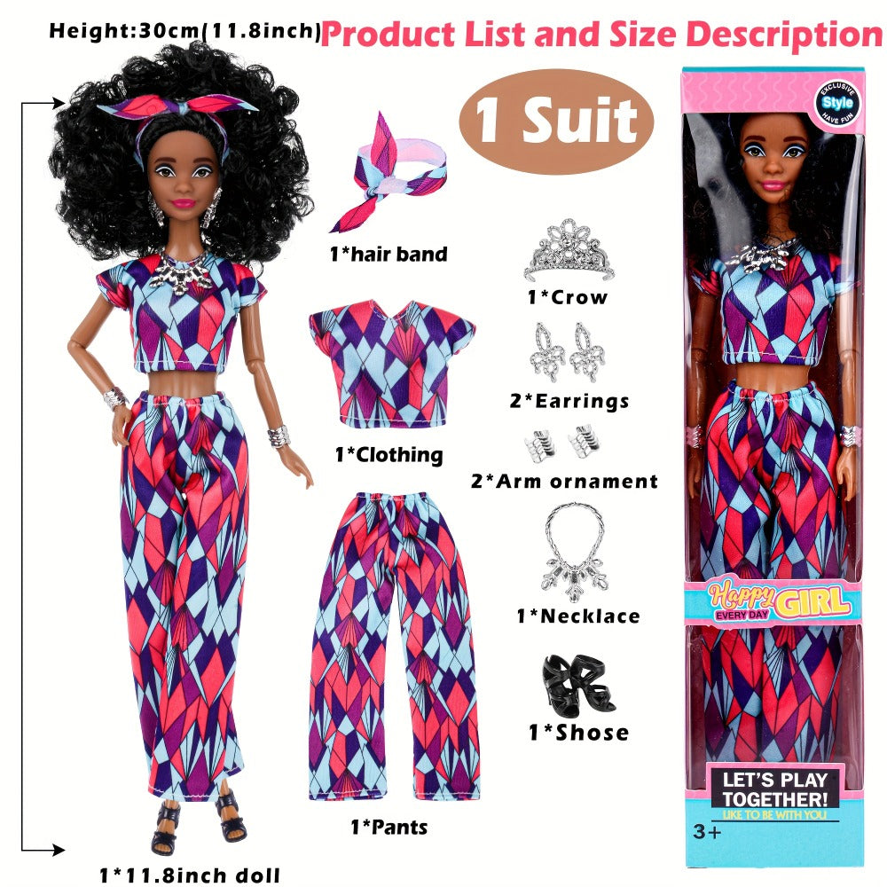 Six-Piece 11.5-Inch Fashion Doll Set with Curly-Hair Styles, Bohemian Outfits, Headbands and Jewelry — image 3