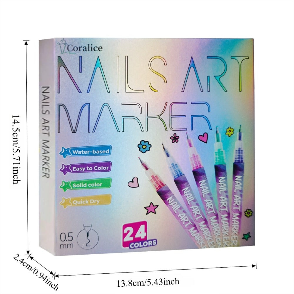 Nail Art Pens 24-Color Water-Based Marker Set with 0.5mm Fine Tips in a Boxed Multicolor Tray — image 2