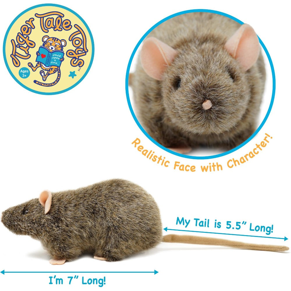 Plush Toy Reuben Realistic Brown Rat 7-Inch Stuffed Animal with Story Card for Character Display, Room Decor and Gift Present