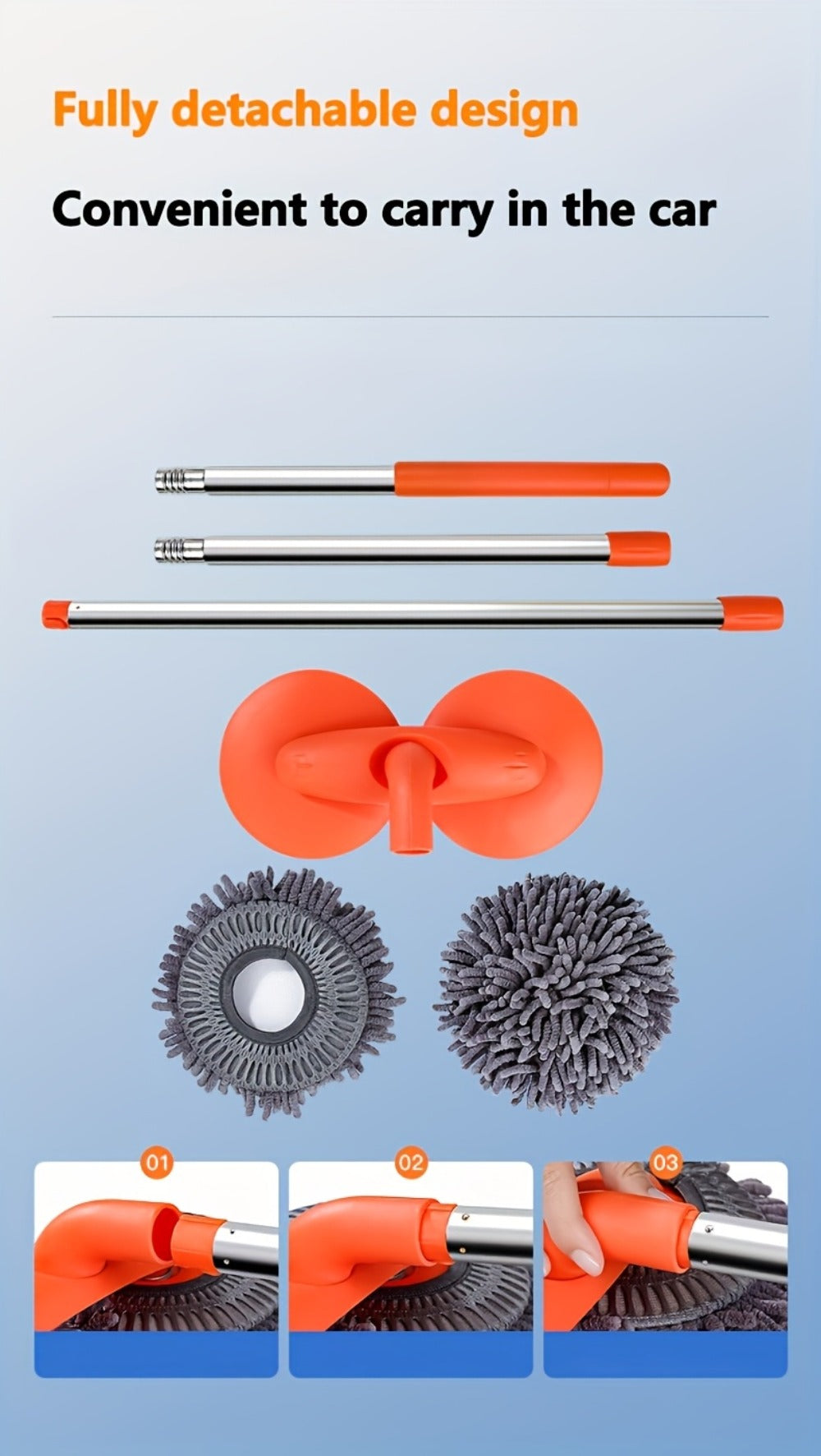 Car Wash Mop with Three-Stage Extension Handle, Rotating Microfiber Head and Replacement Head Option — image 20